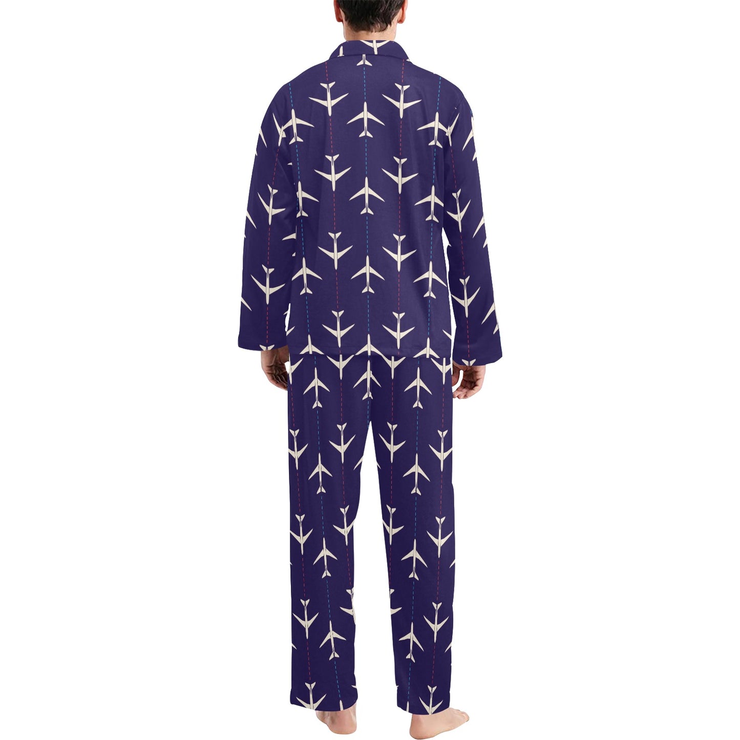 Airplane Pattern Print Design 03 Men's Long Pajama Set