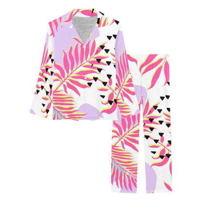 Pink Tropical Palm Leaves Women's Long Pajama Set