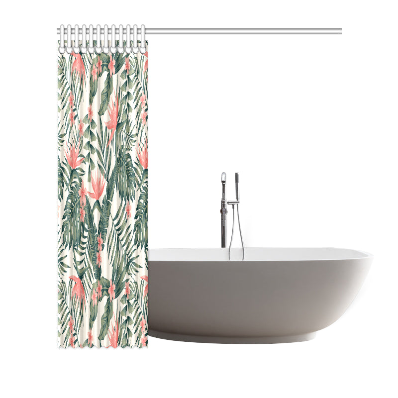 Tropical Flower Palm Leaves Shower Curtain