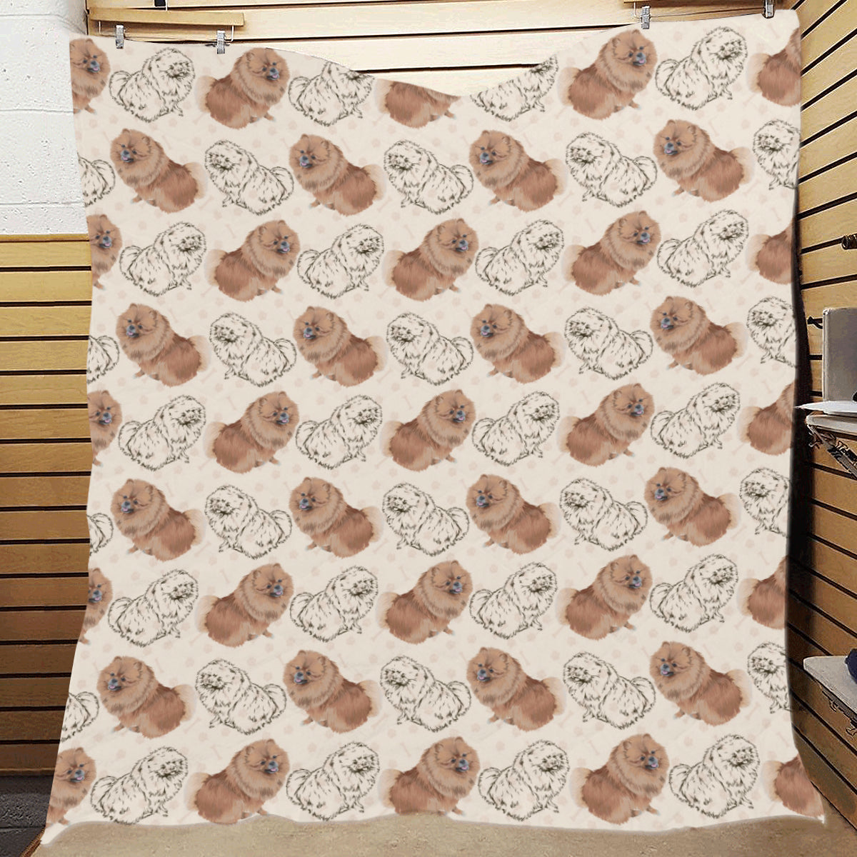 Pomeranians Pattern Print Design A01 Premium Quilt