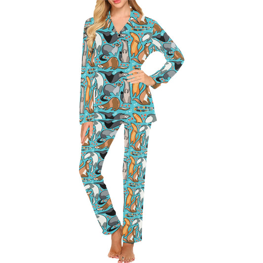 Ferret Pattern Print Design 03 Women's Long Pajama Set