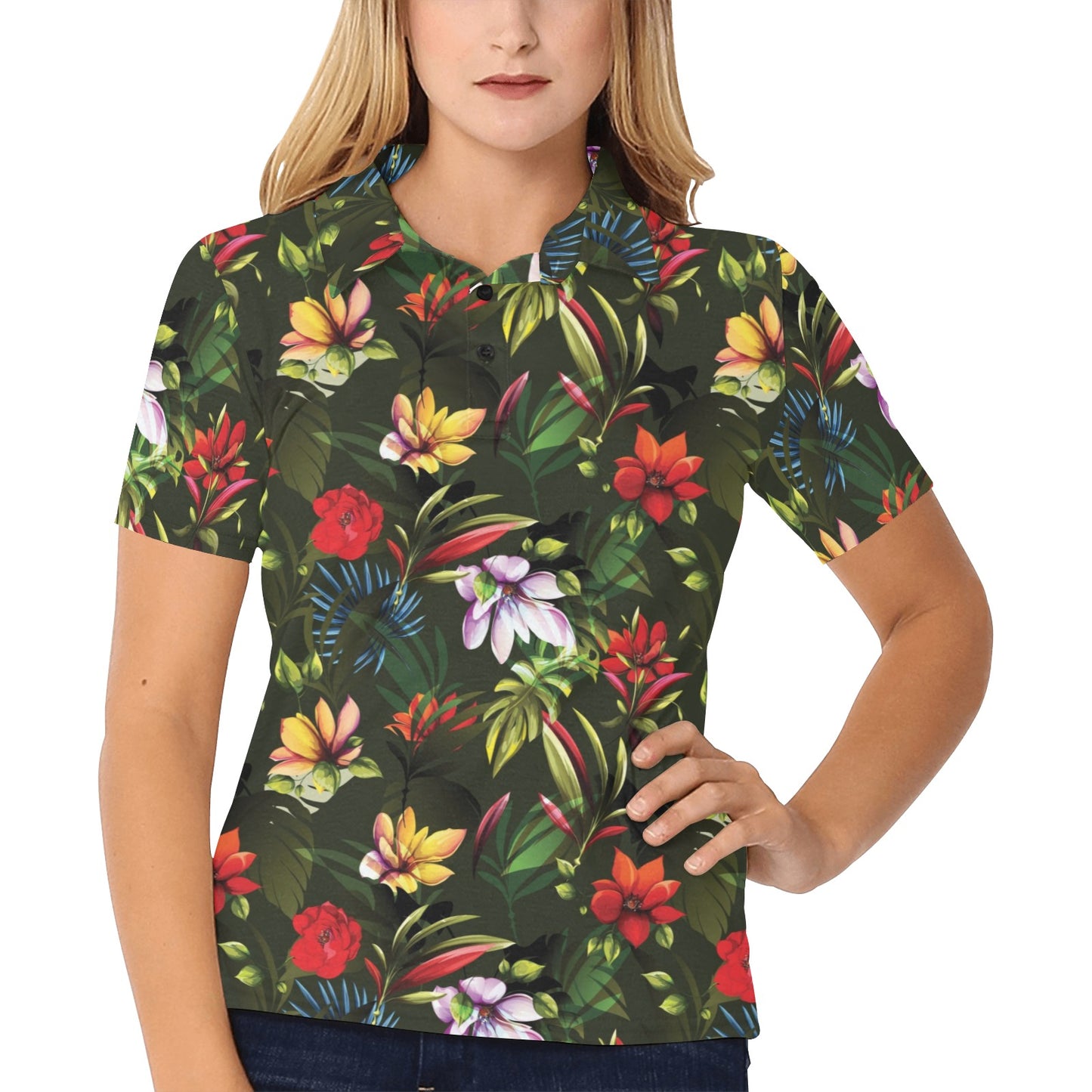 Magnolia Pattern Print Design 02 Women's Polo Shirt