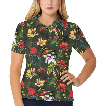 Magnolia Pattern Print Design 02 Women's Polo Shirt