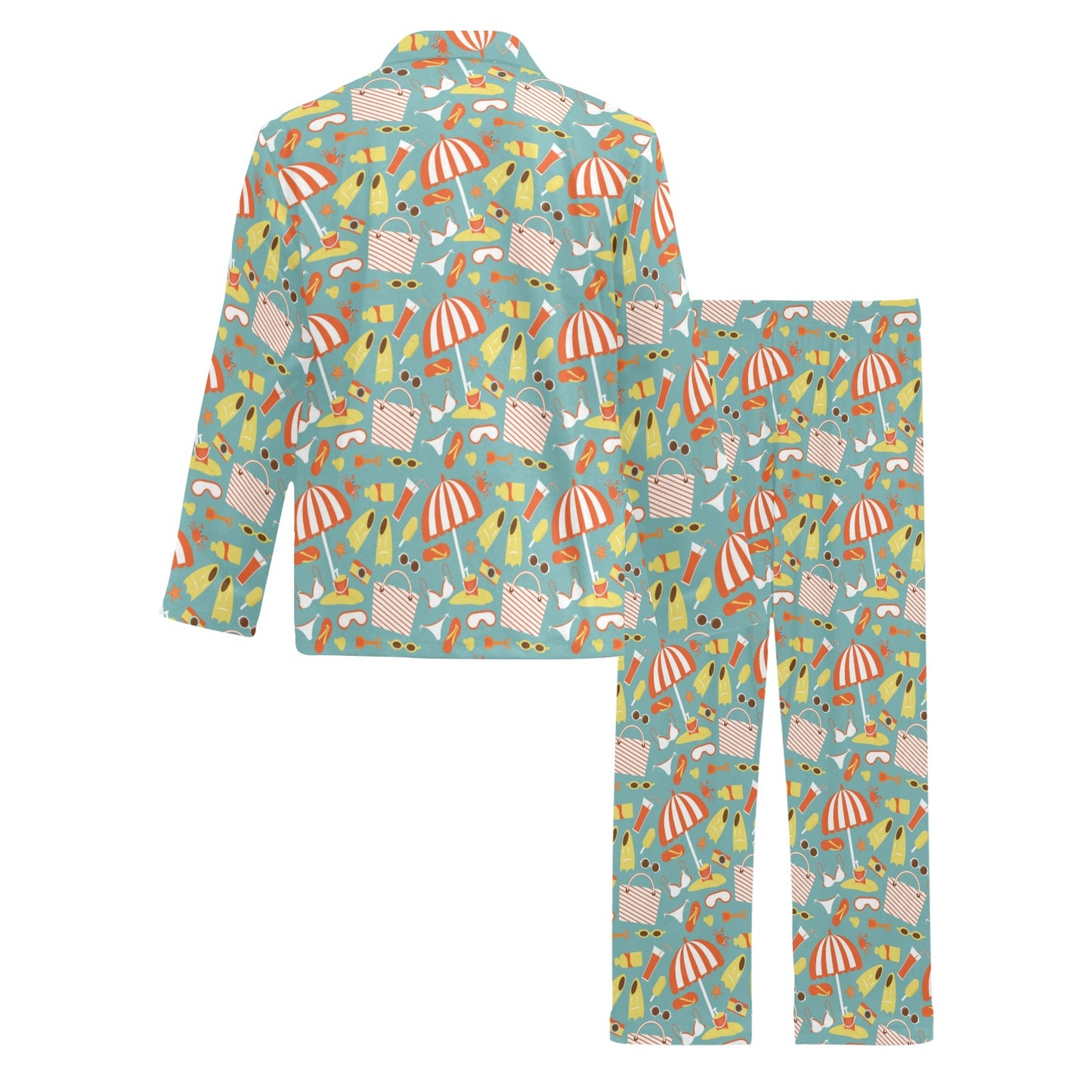 Beach Scene Pattern Print Design 02 Men's Long Pajama Set