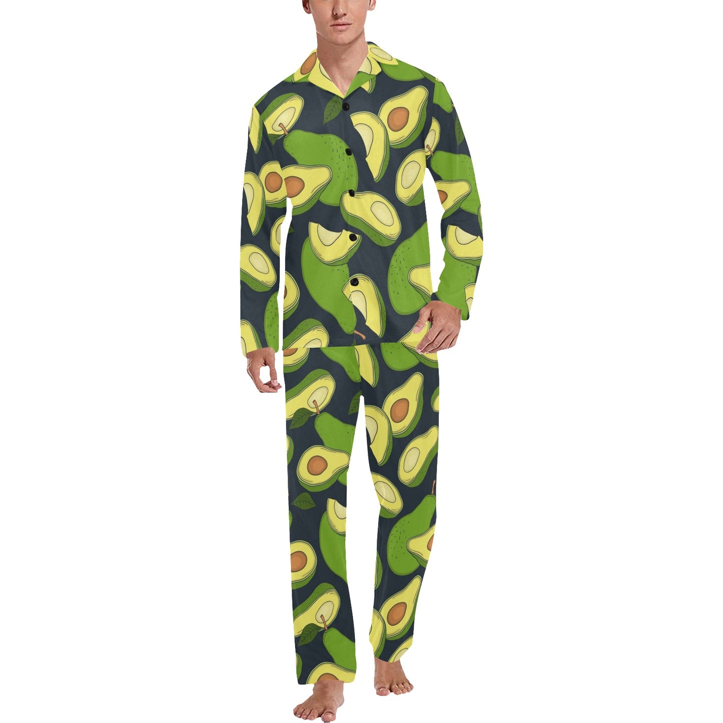 Avocado Pattern Print Design AC013 Men's Long Pajama Set