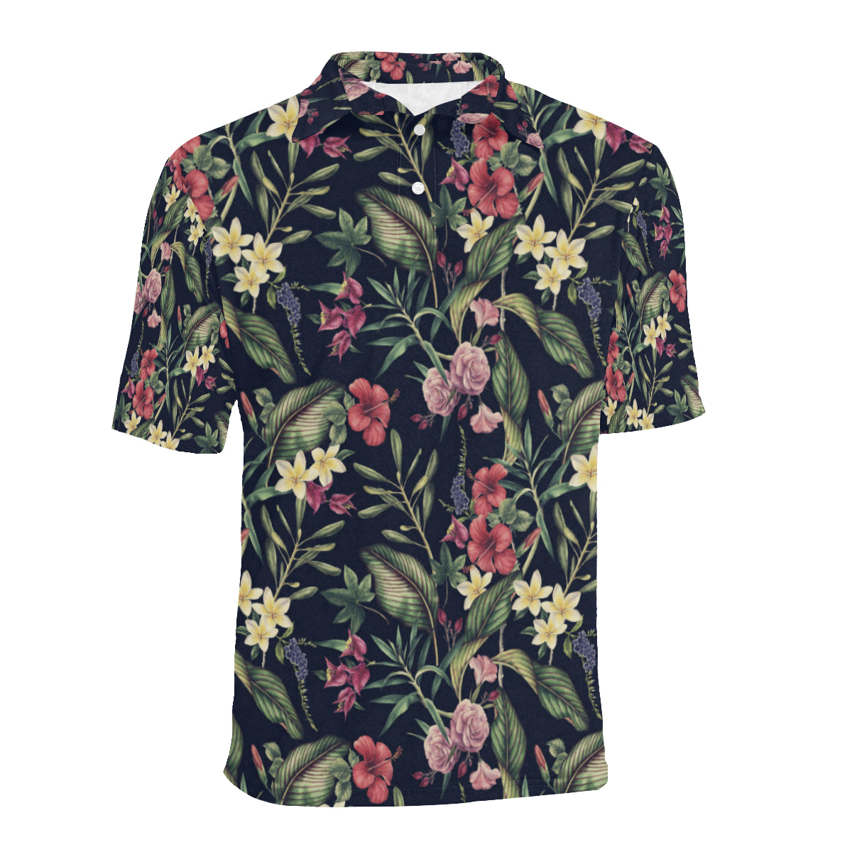 Tropical Flower Pattern Men Polo Shirt