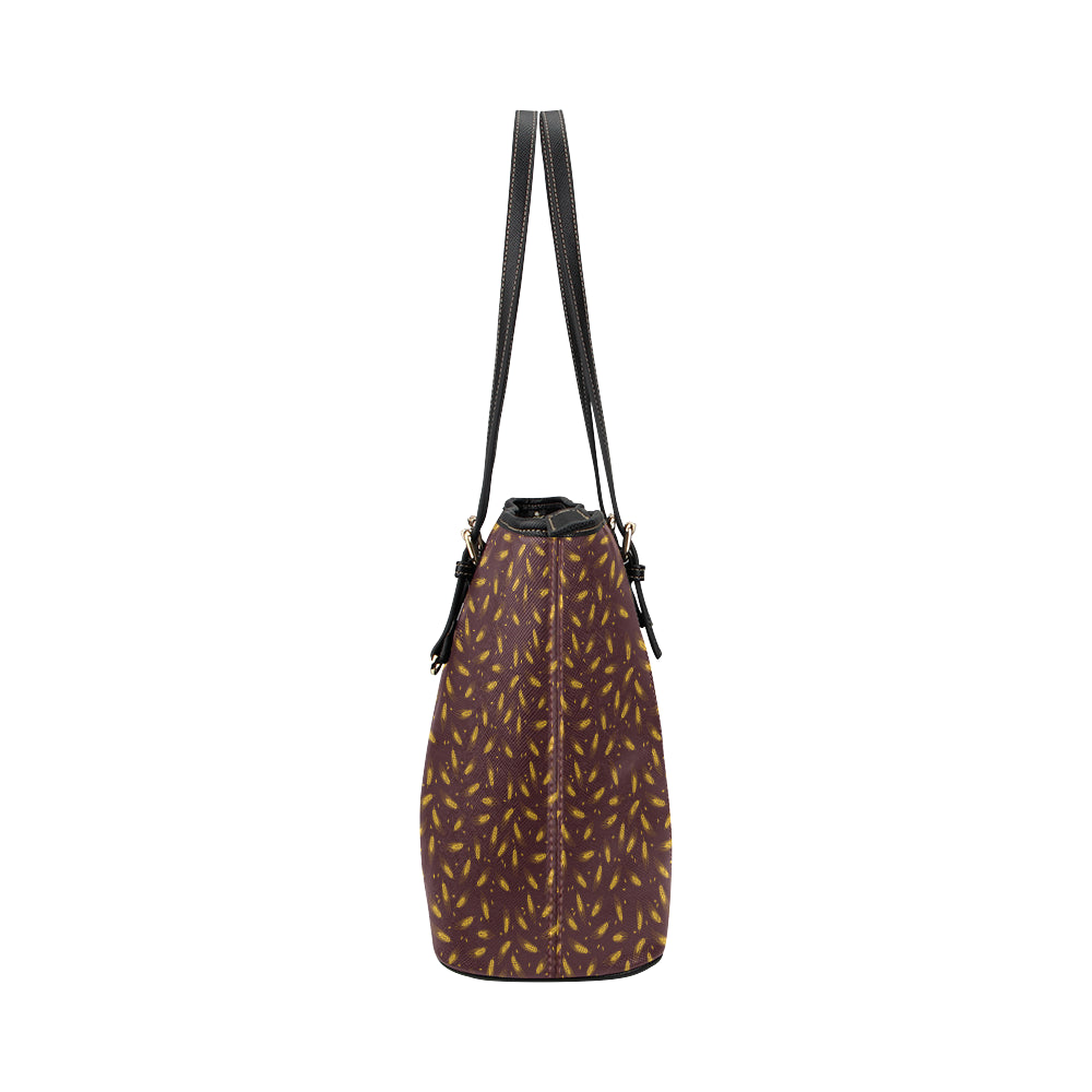 Agricultural Gold Wheat Print Pattern Leather Tote Bag