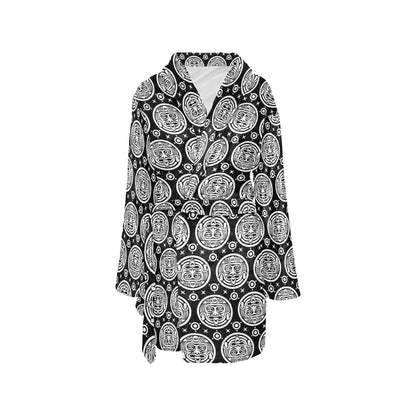 Calendar Aztec White Black Print Pattern Women's Fleece Robe
