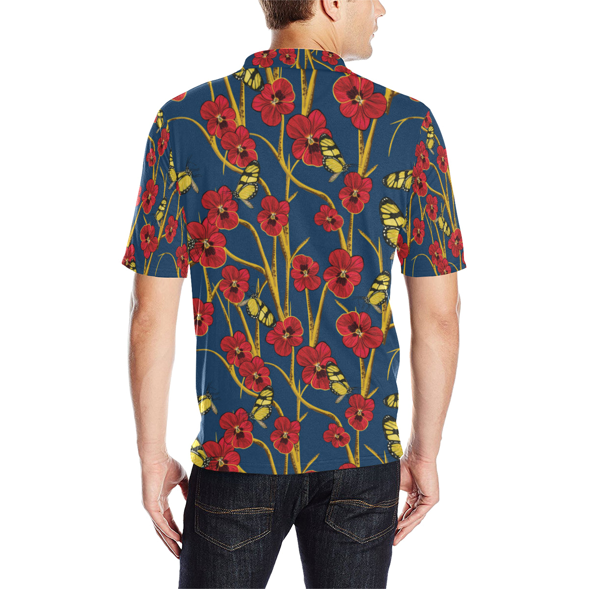 Pansy Pattern Print Design A01 Men Polo Shirt
