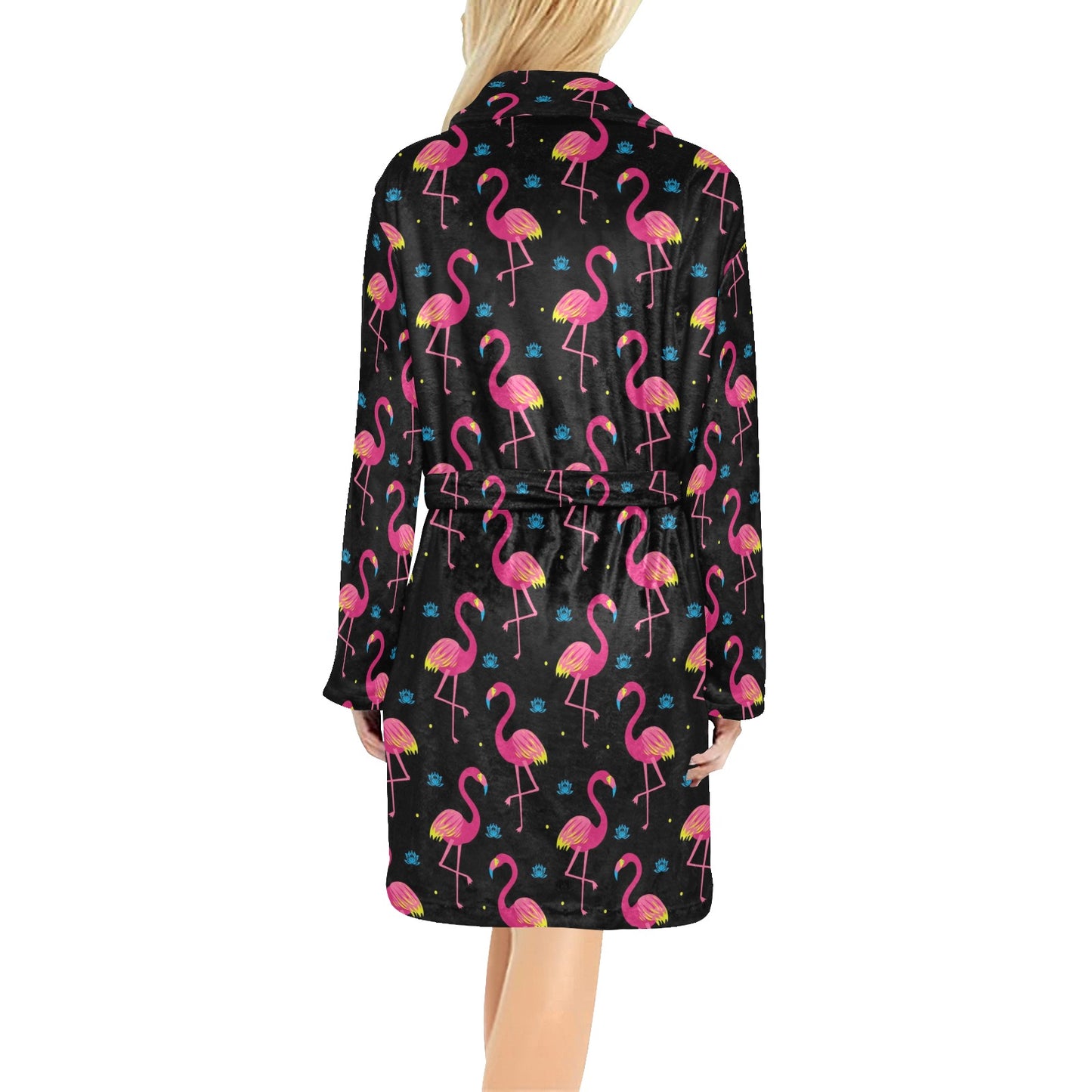 Flamingo Pink Neon Print Pattern Women's Fleece Robe