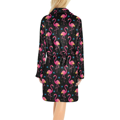 Flamingo Pink Neon Print Pattern Women's Fleece Robe