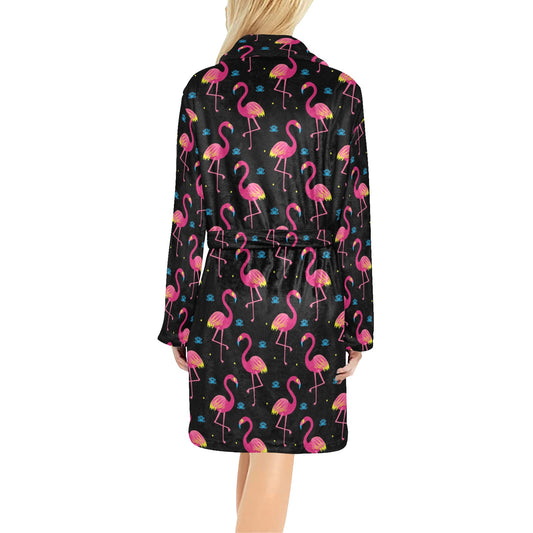 Flamingo Pink Neon Print Pattern Women's Fleece Robe