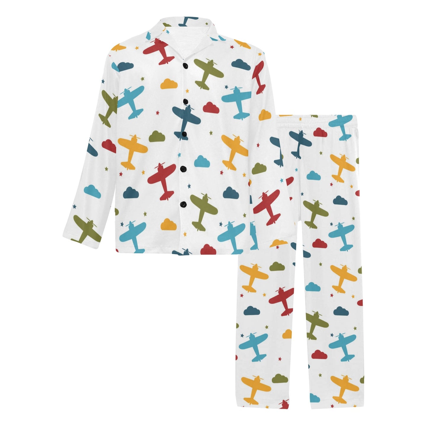Airplane Pattern Print Design 06 Men's Long Pajama Set