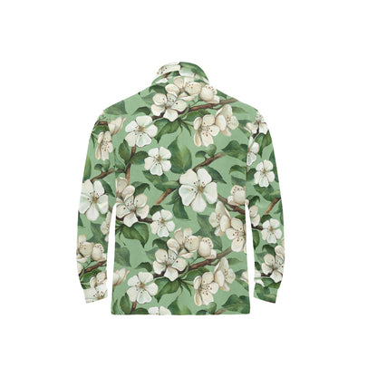 Apple blossom Pattern Print Design AB02 Long Sleeve Polo Shirt For Men's