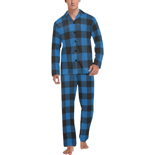 Buffalo check Blue Pattern Print Design 03 Men's Long Pajama Set