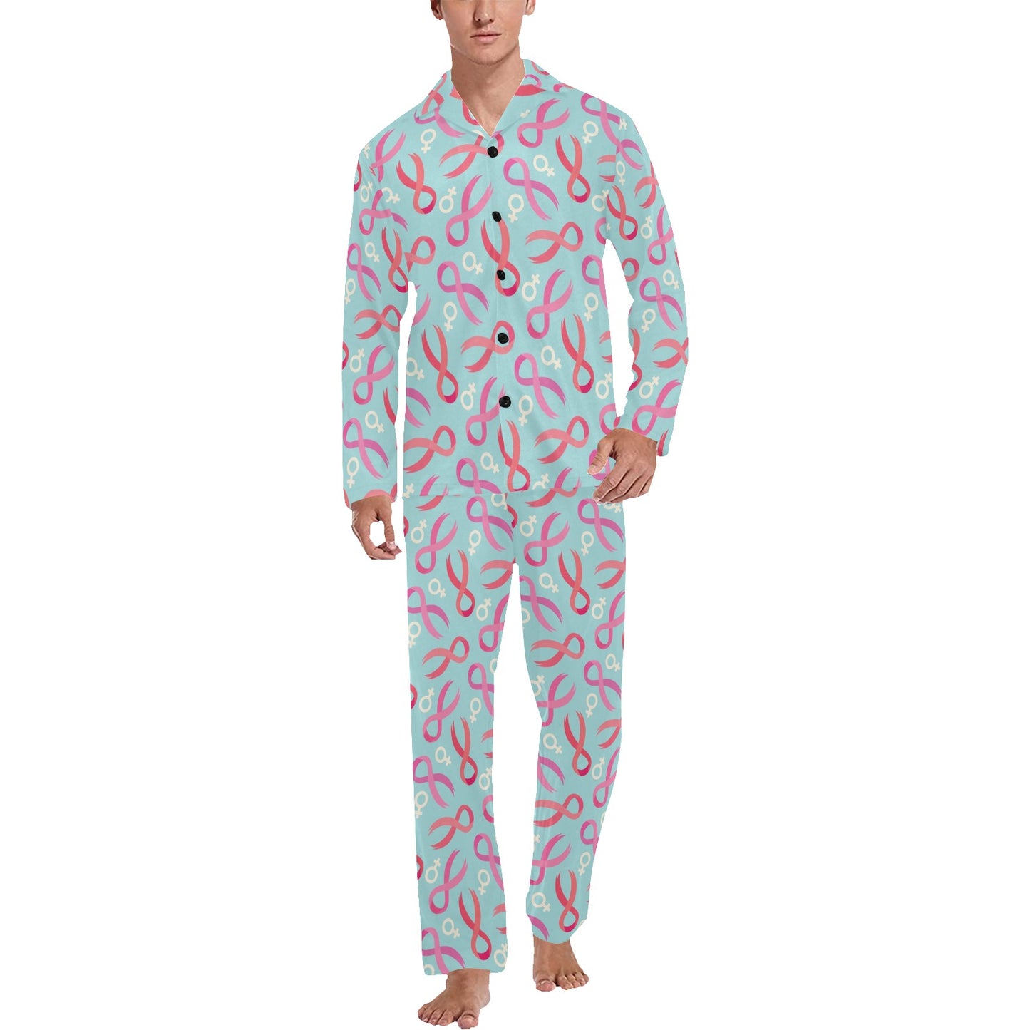 Breast cancer Pattern Print Design 03 Men's Long Pajama Set