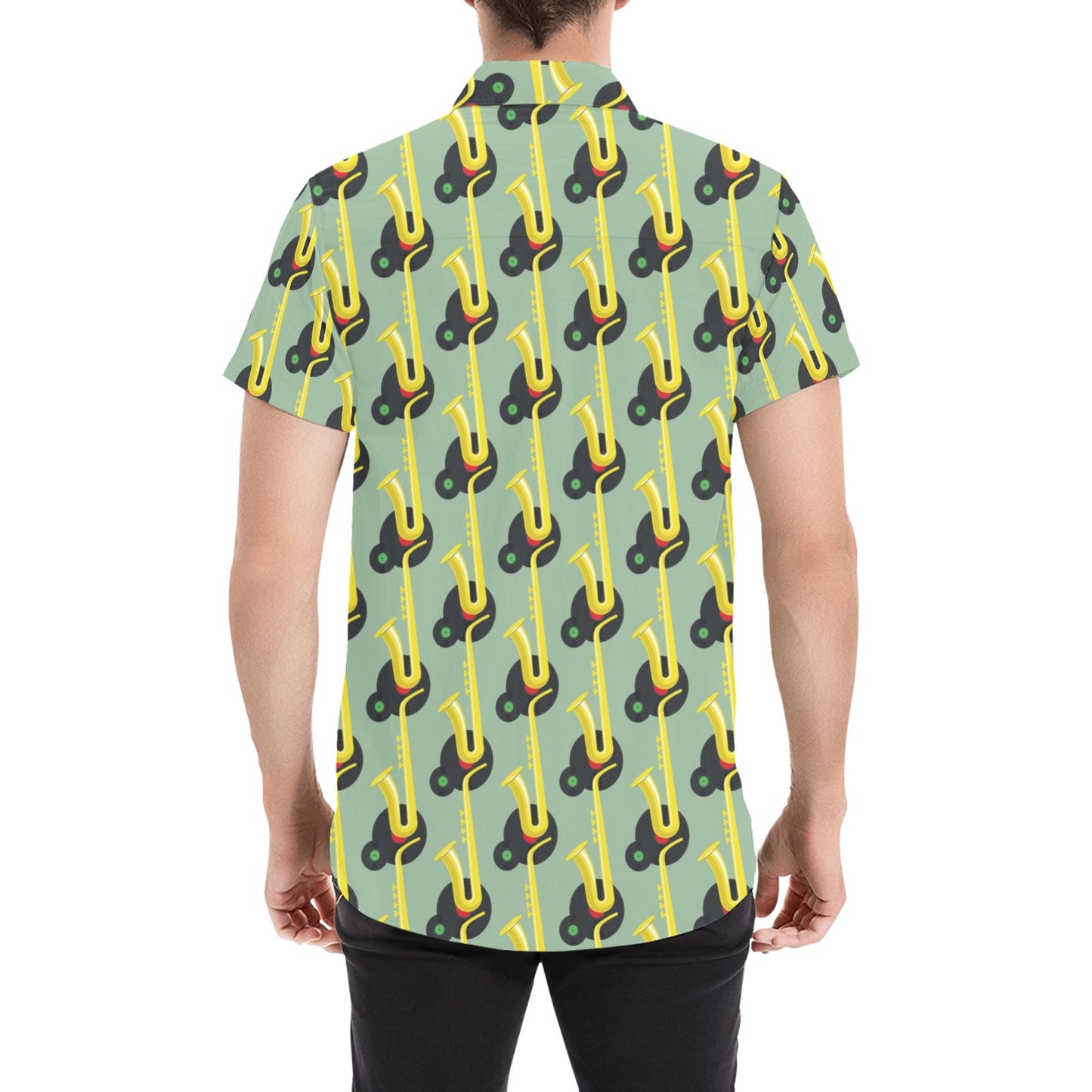 Saxophone Print Design LKS405 Men Short Sleeve Button Up Shirt