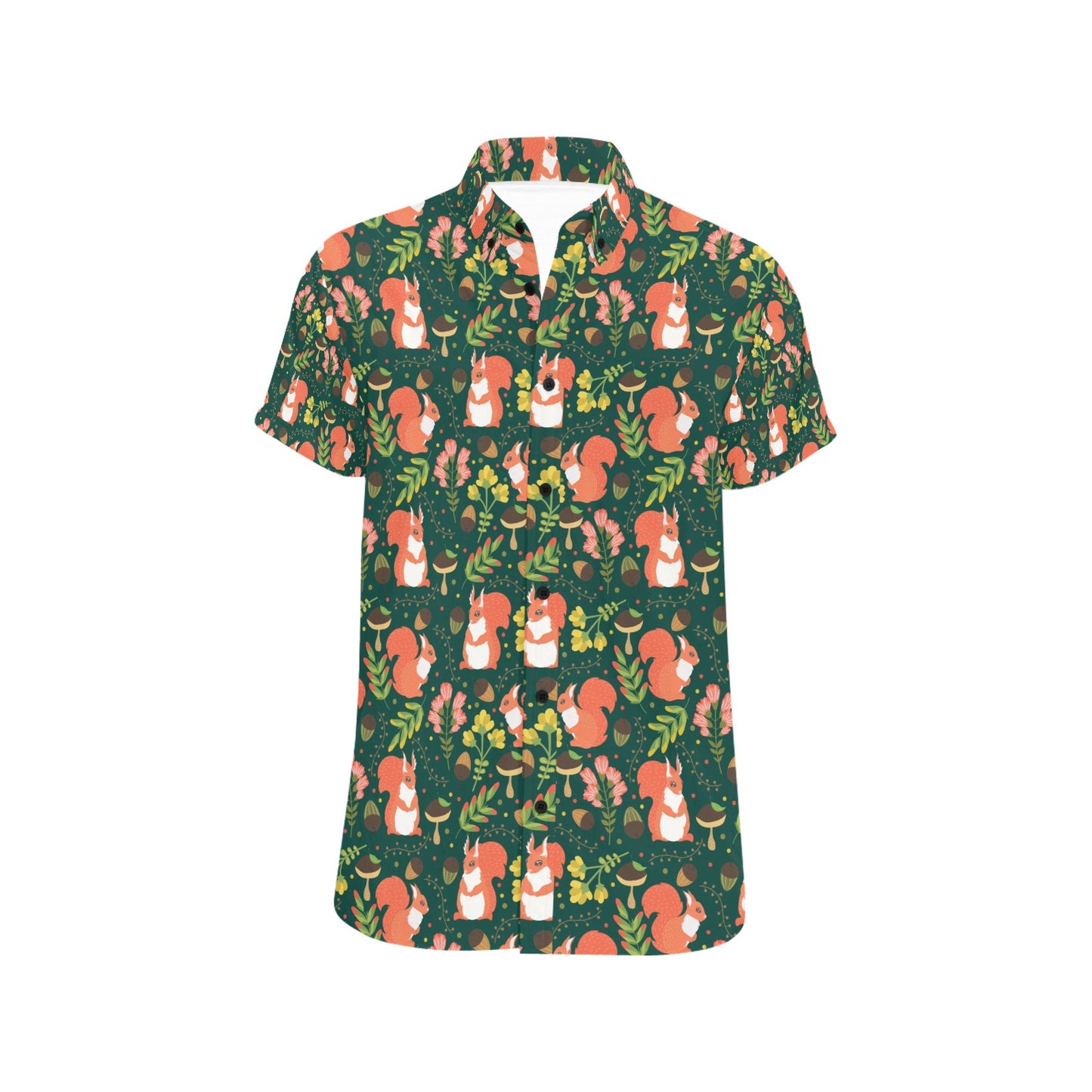 Squirrel Print Design LKS302 Men Short Sleeve Button Up Shirt