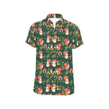Squirrel Print Design LKS302 Men Short Sleeve Button Up Shirt