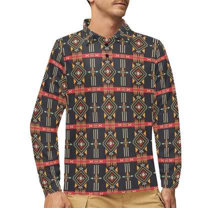 Southwest Pattern Print Design LKS303 Long Sleeve Polo Shirt For Men's
