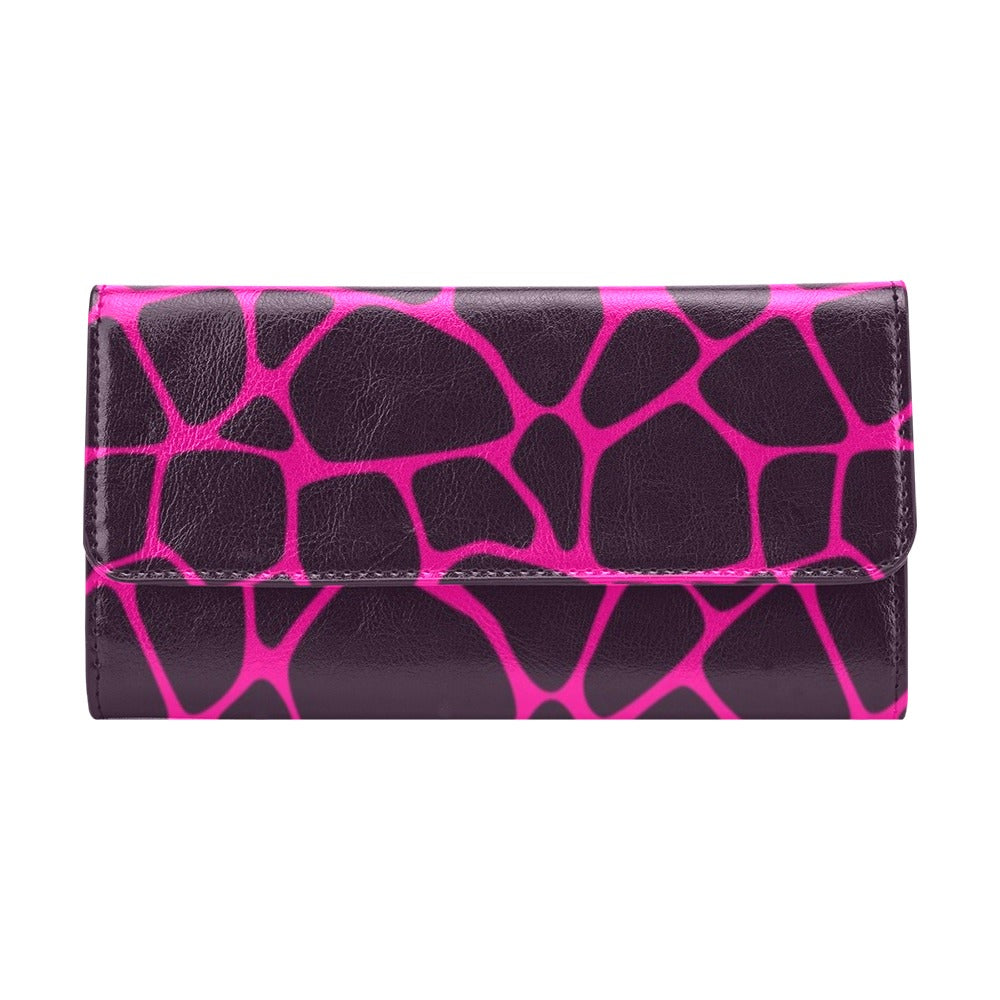 Giraffe Pink Background Texture Print Women's Trifold Wallet