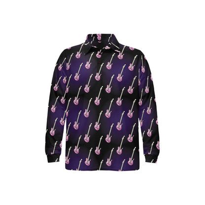 Electric Guitar Print Design LKS405 Long Sleeve Polo Shirt For Men's