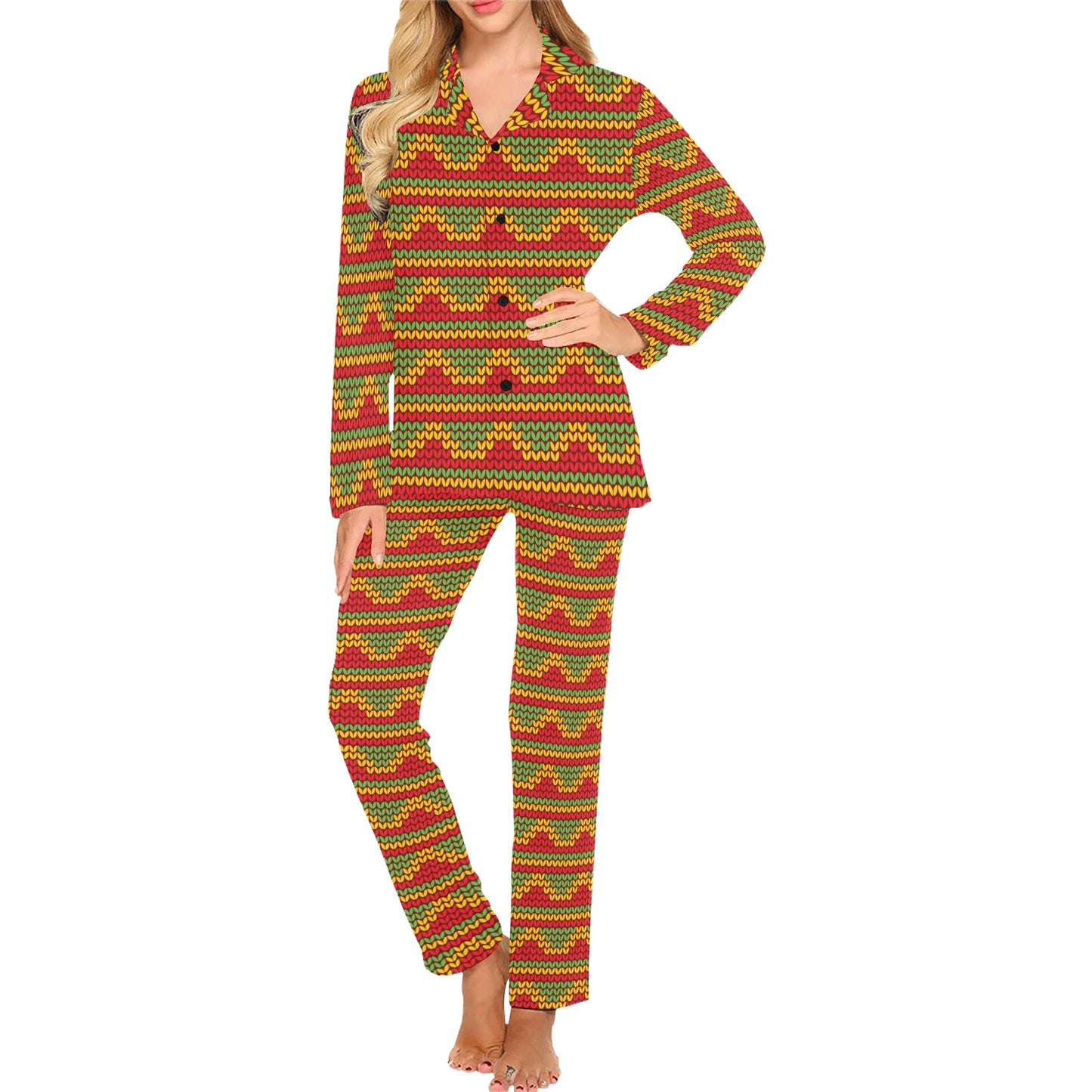 Rasta Reggae Color Print Women's Long Pajama Set
