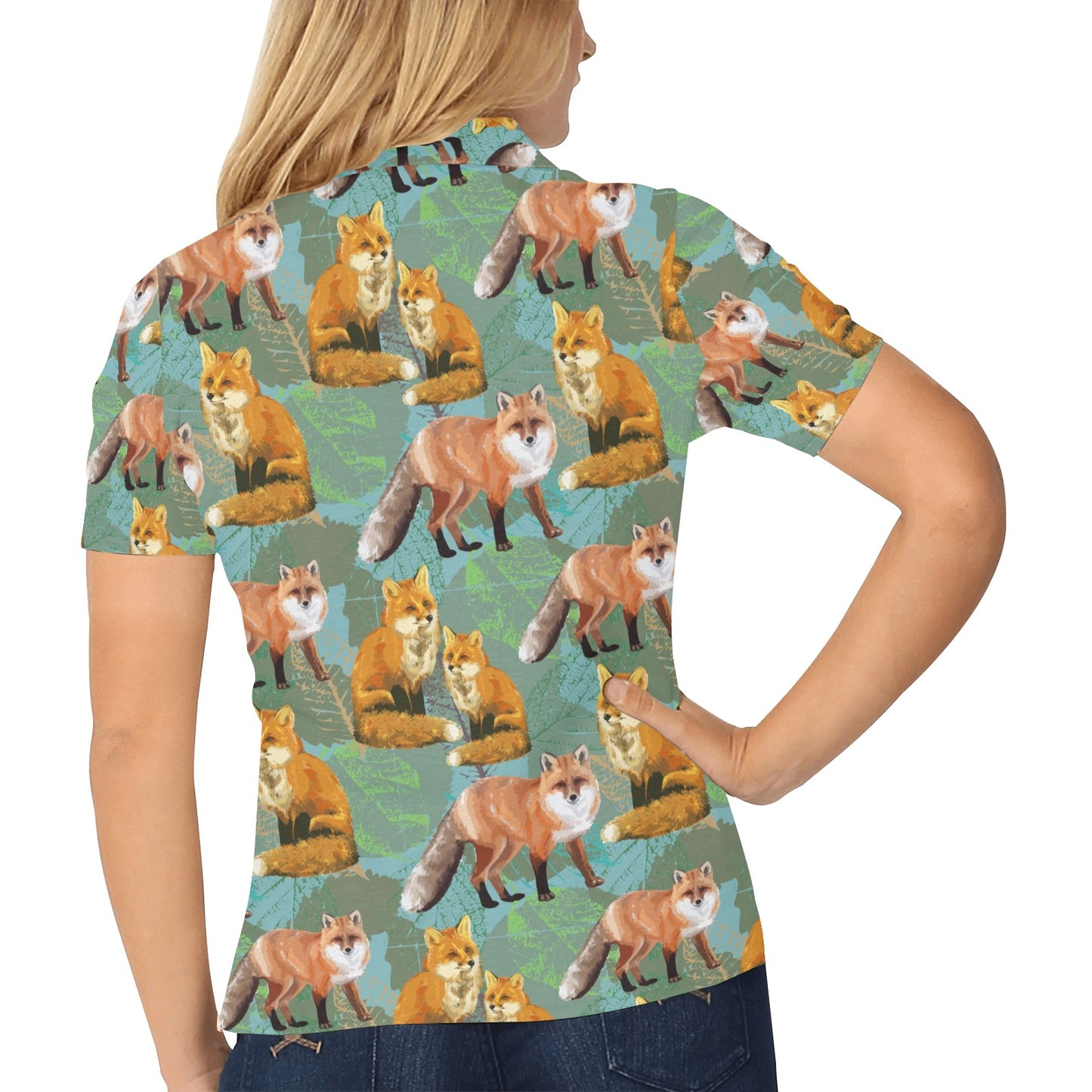 Fox Autumn leaves Themed Women's Polo Shirt