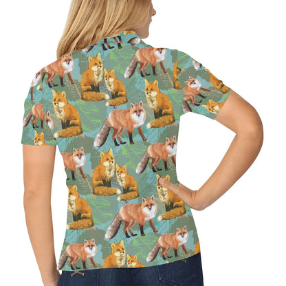 Fox Autumn leaves Themed Women's Polo Shirt