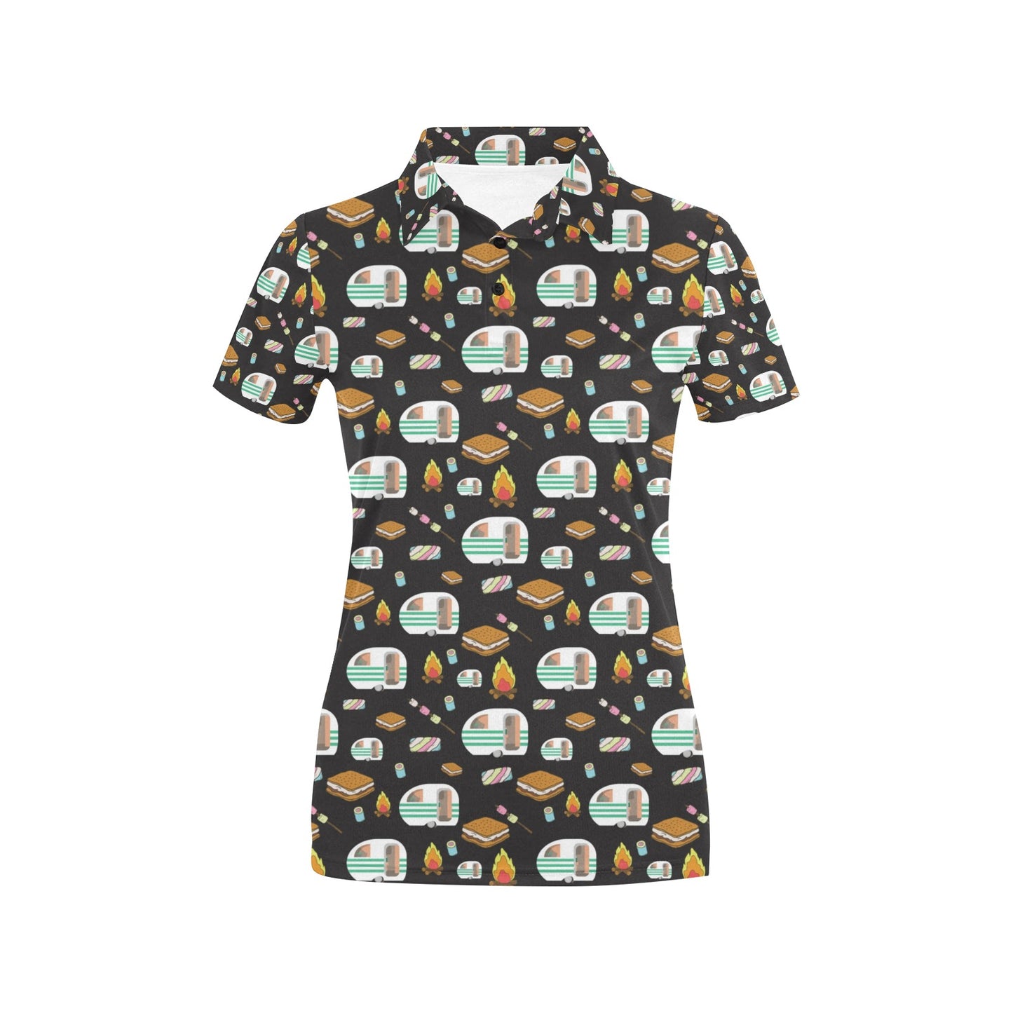 Camper marshmallow Camping Design Print Women's Polo Shirt