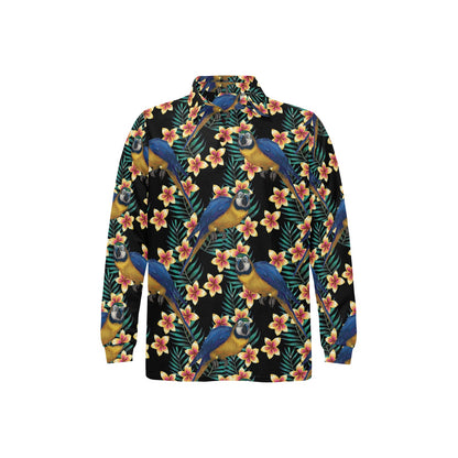 Macaw Pattern Print Design 01 Long Sleeve Polo Shirt For Men's