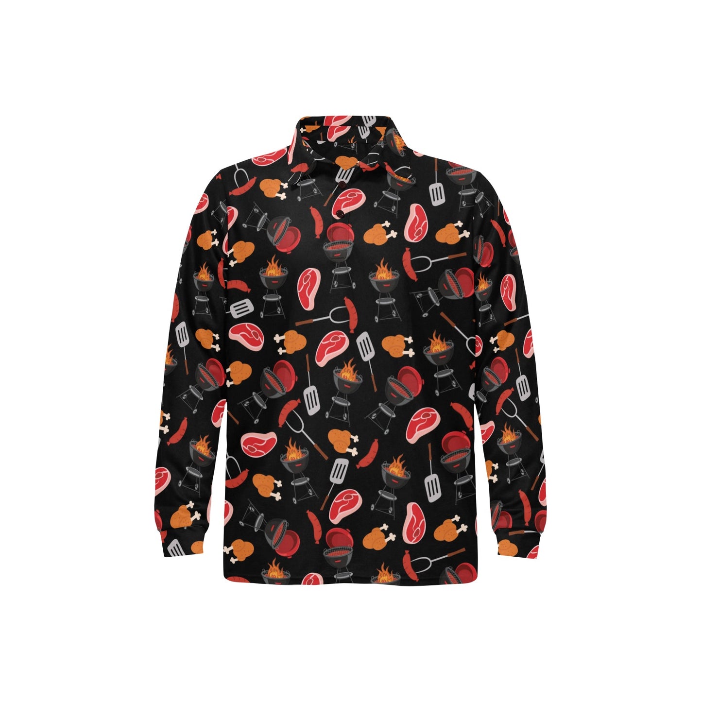 Barbecue Pattern Print Design 04 Long Sleeve Polo Shirt For Men's
