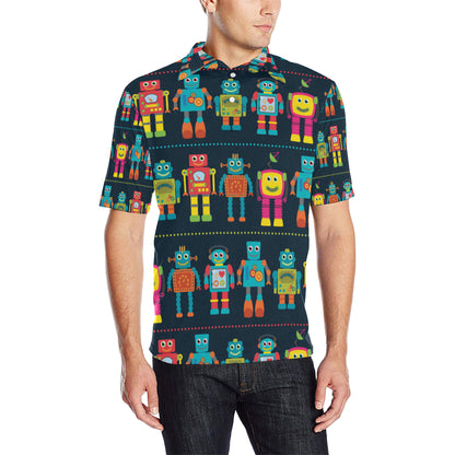 Robot Pattern Print Design A01 Men Polo Shirt