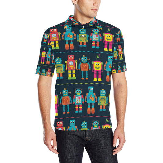 Robot Pattern Print Design A01 Men Polo Shirt