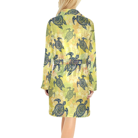 Hawaiian Turtle Tribal Design Print Women's Fleece Robe