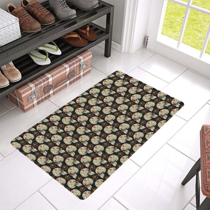 Sugar Skull Flower Design Themed Print Rubber Doormat