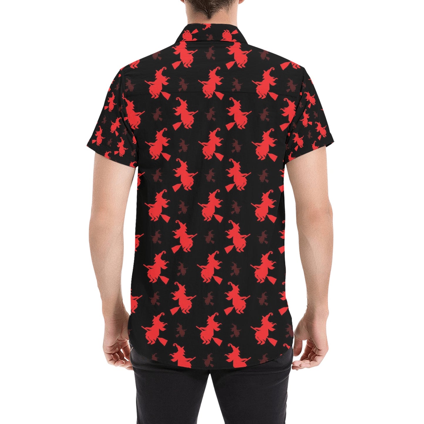 Witch Print Design LKS308 Men Short Sleeve Button Up Shirt