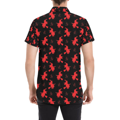 Witch Print Design LKS308 Men Short Sleeve Button Up Shirt