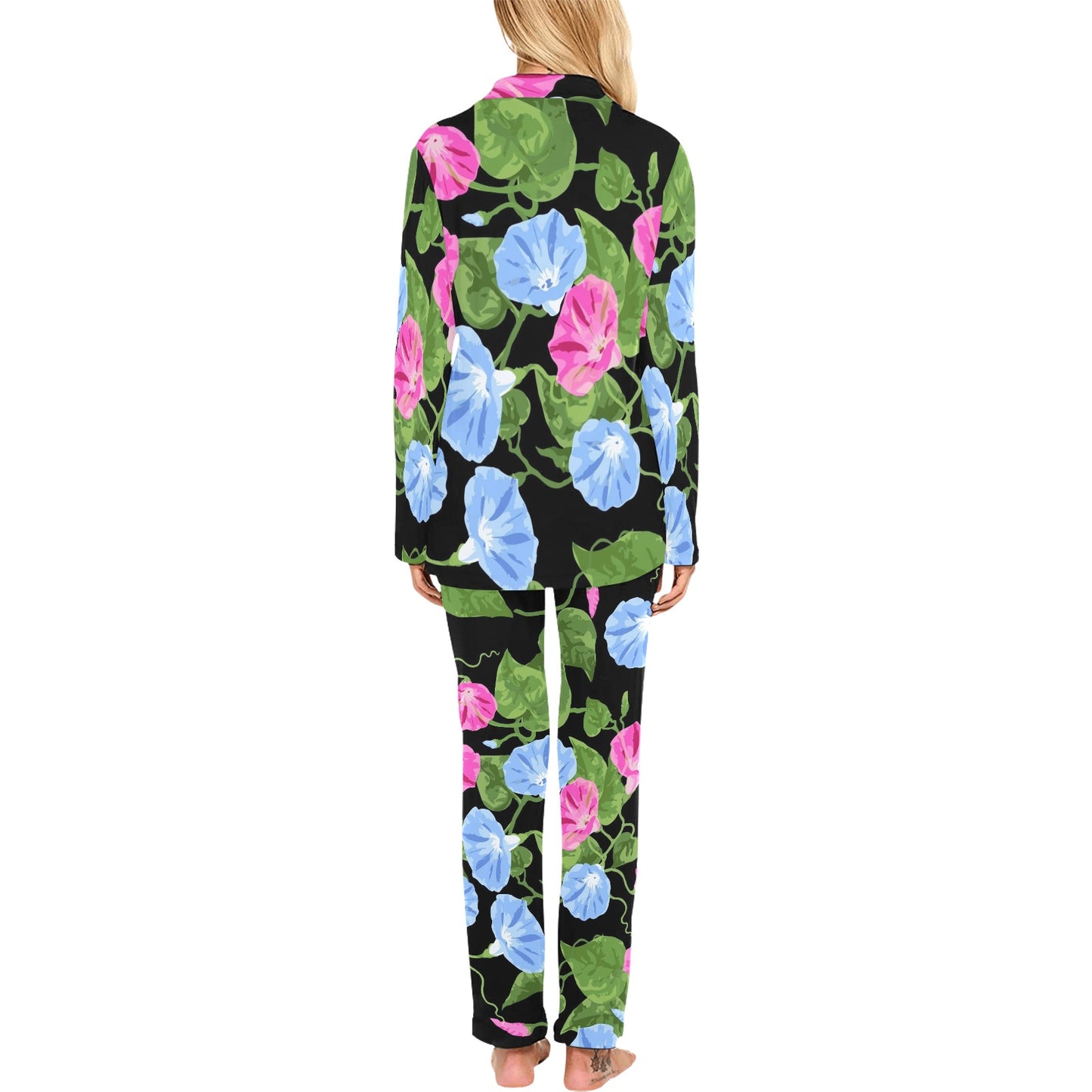 Morning Glory Pattern Print Design MG04 Women's Long Pajama Set