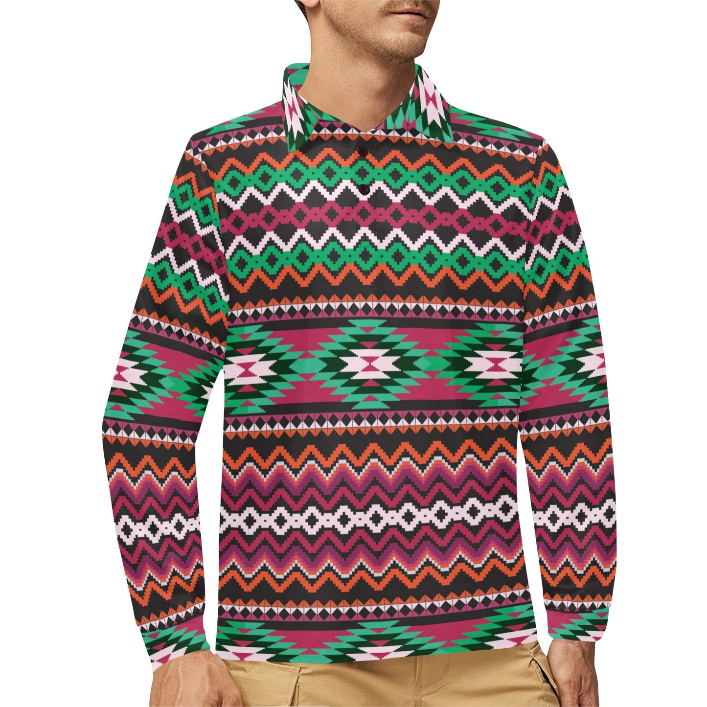 Mexican Pattern Print Design 01 Long Sleeve Polo Shirt For Men's