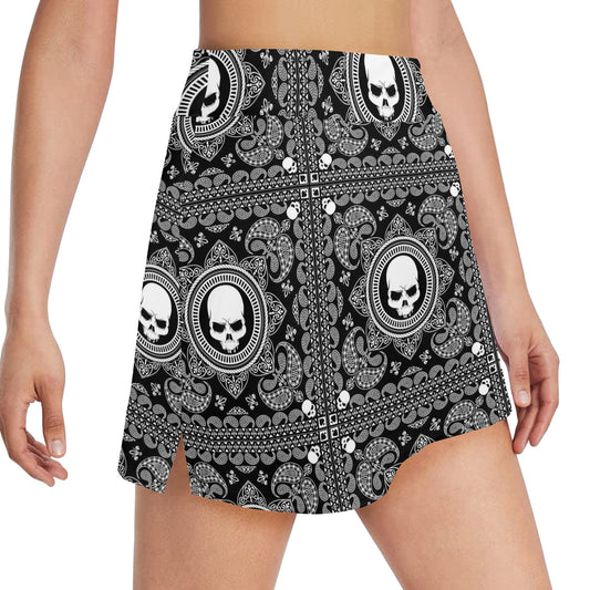 Bandana Skull Print Design LKS303 17" Golf & Pickleball Skort with Pockets