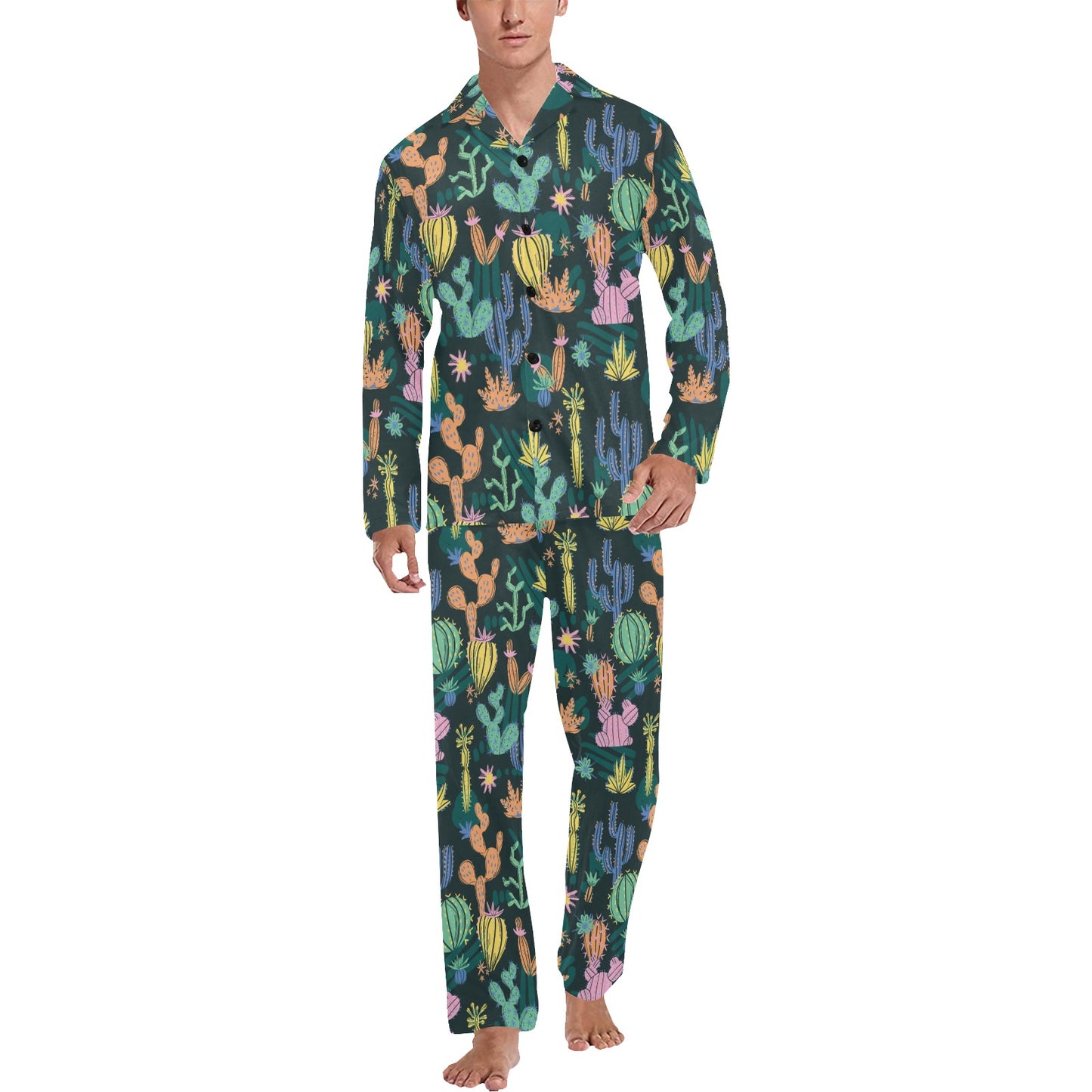 Cactus Pattern Print Design 05 Men's Long Pajama Set