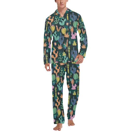 Cactus Pattern Print Design 05 Men's Long Pajama Set
