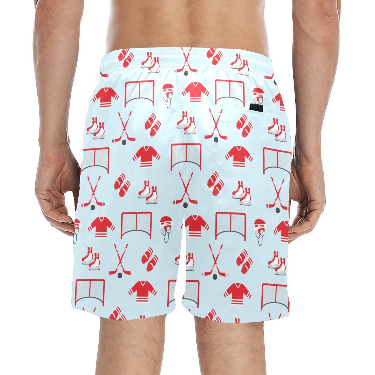 Hockey Red Equipment Print Design LKS305 Men's Swim Trunks Beach Shorts