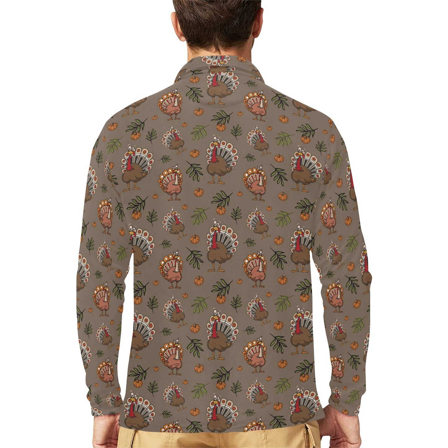 Thanksgiving Print Design LKS306 Long Sleeve Polo Shirt For Men's