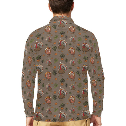 Thanksgiving Print Design LKS306 Long Sleeve Polo Shirt For Men's