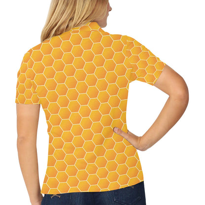 Honey Bee Honeycomb Print Design LKS3011 Women's Polo Shirt