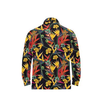 Bird Of Paradise Pattern Print Design BOP016 Long Sleeve Polo Shirt For Men's