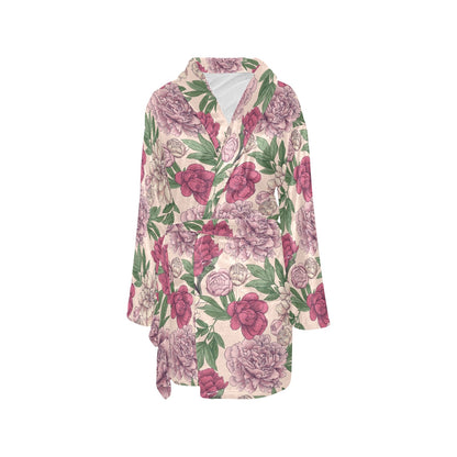 Peony Pattern Print Design A01 Women's Fleece Robe