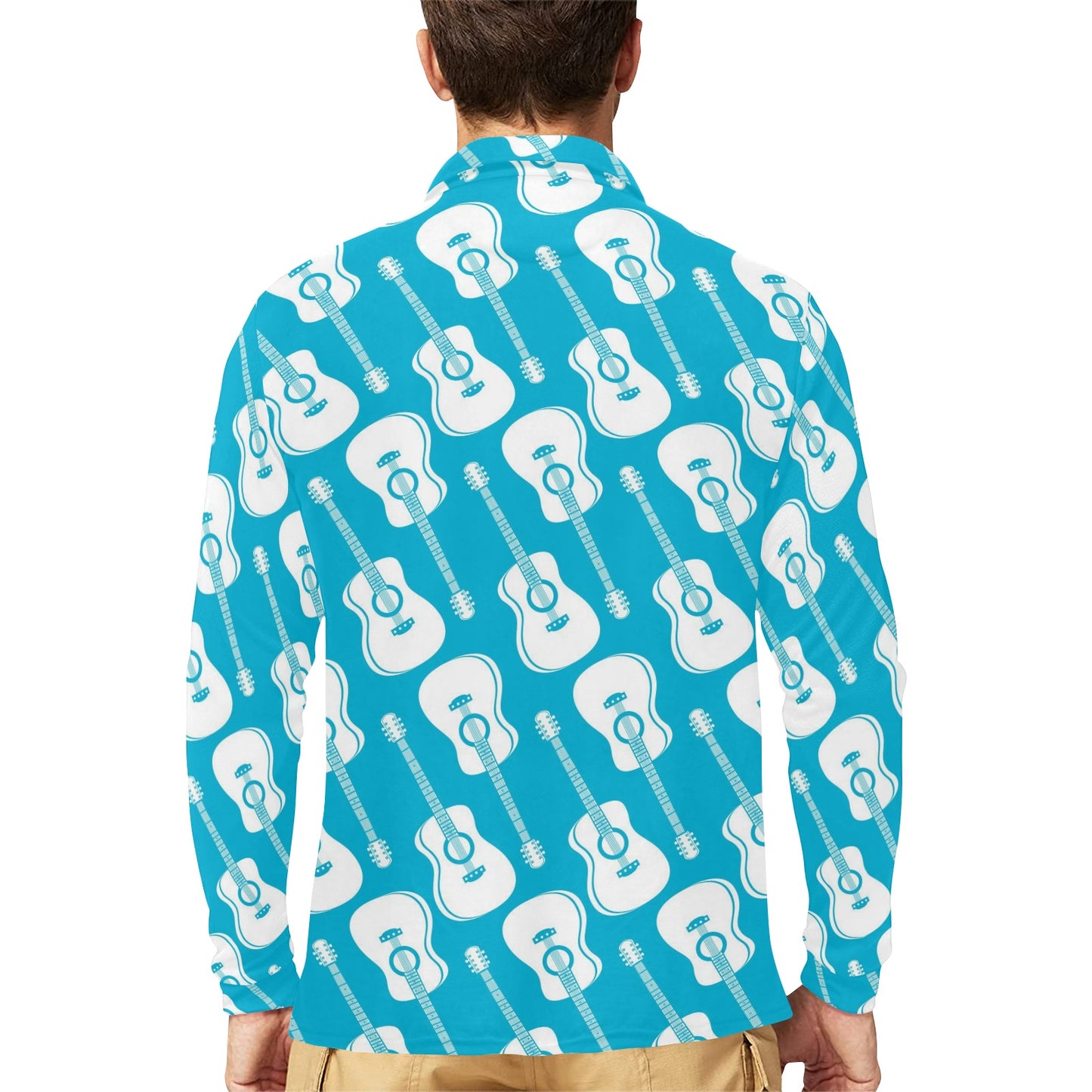 Acoustic Guitar Print Design LKS404 Long Sleeve Polo Shirt For Men's